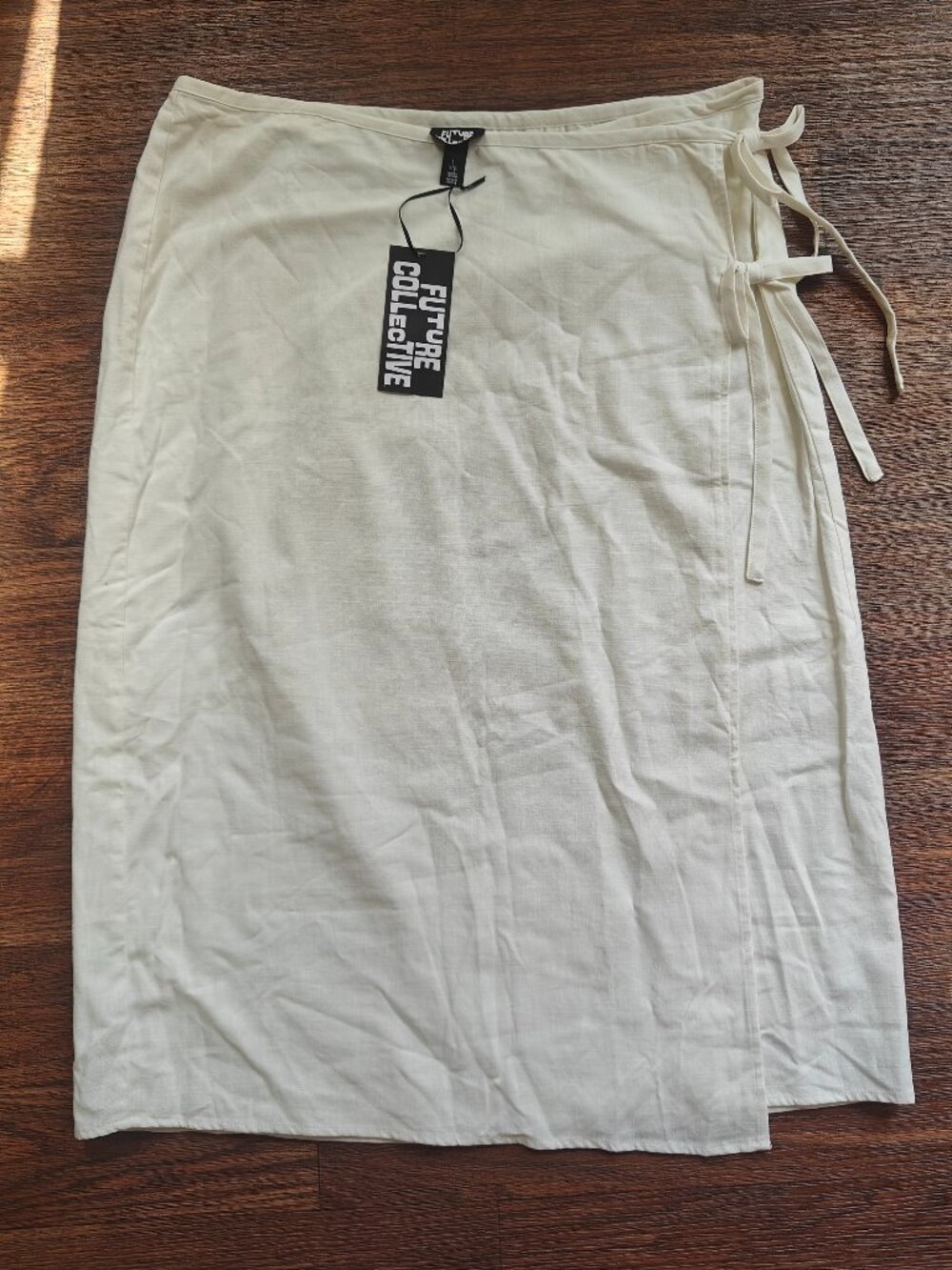 FUTURE COLLECTIVE MID-RISE LINEN MIDI WRAP SKIRT (SIZE XXL)
